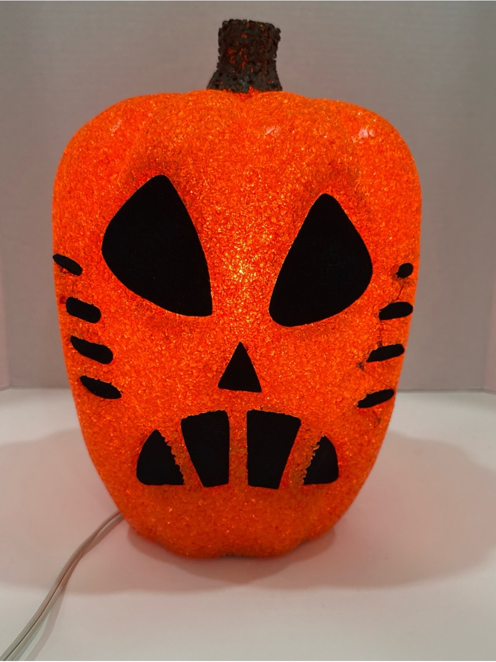 Vtg Seasons Melted Plastic Popcorn Jack O'Lantern Light Up Halloween Pumpkin 11”